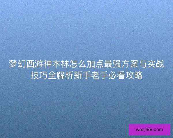 梦幻西游神木林怎么加点最强方案与实战技巧全解析新手老手必看攻略